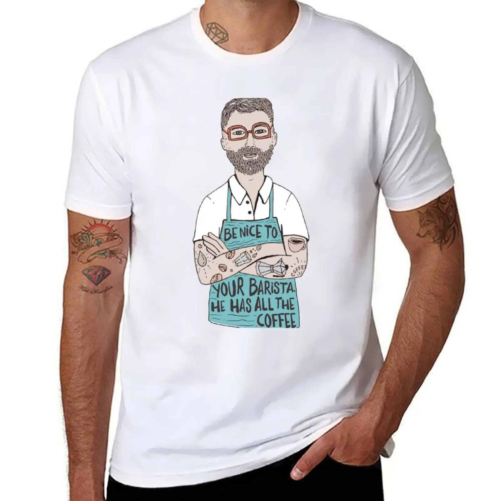 

Be Nice To Your Barista, He Has All The Coffee T-Shirt man t shirt heavy cotton t shirts for man cotton funny T-Shirt