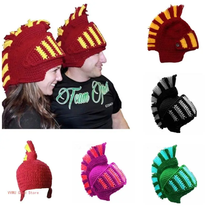 

Men Women Hat Beanie Crochet Knit Roman Cosplay Knight Earflap Helmet