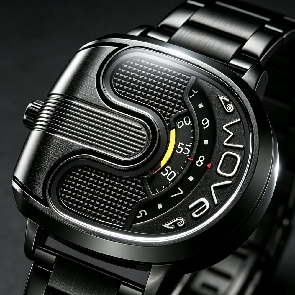 Premium Casual Business Quartz Wristwatch for Men Distinctive Irregular Dial with Rotating Wheel Hands All-Match Men’s Watch
