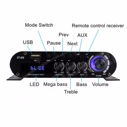 Imagen 2 del producto Woopker amplificador de Audio ST-839 25W * 2 + 40W 2,1 canales BT 5,0 amplificador de potencia estéreo amplificador de sonido portátil coche cine en casa