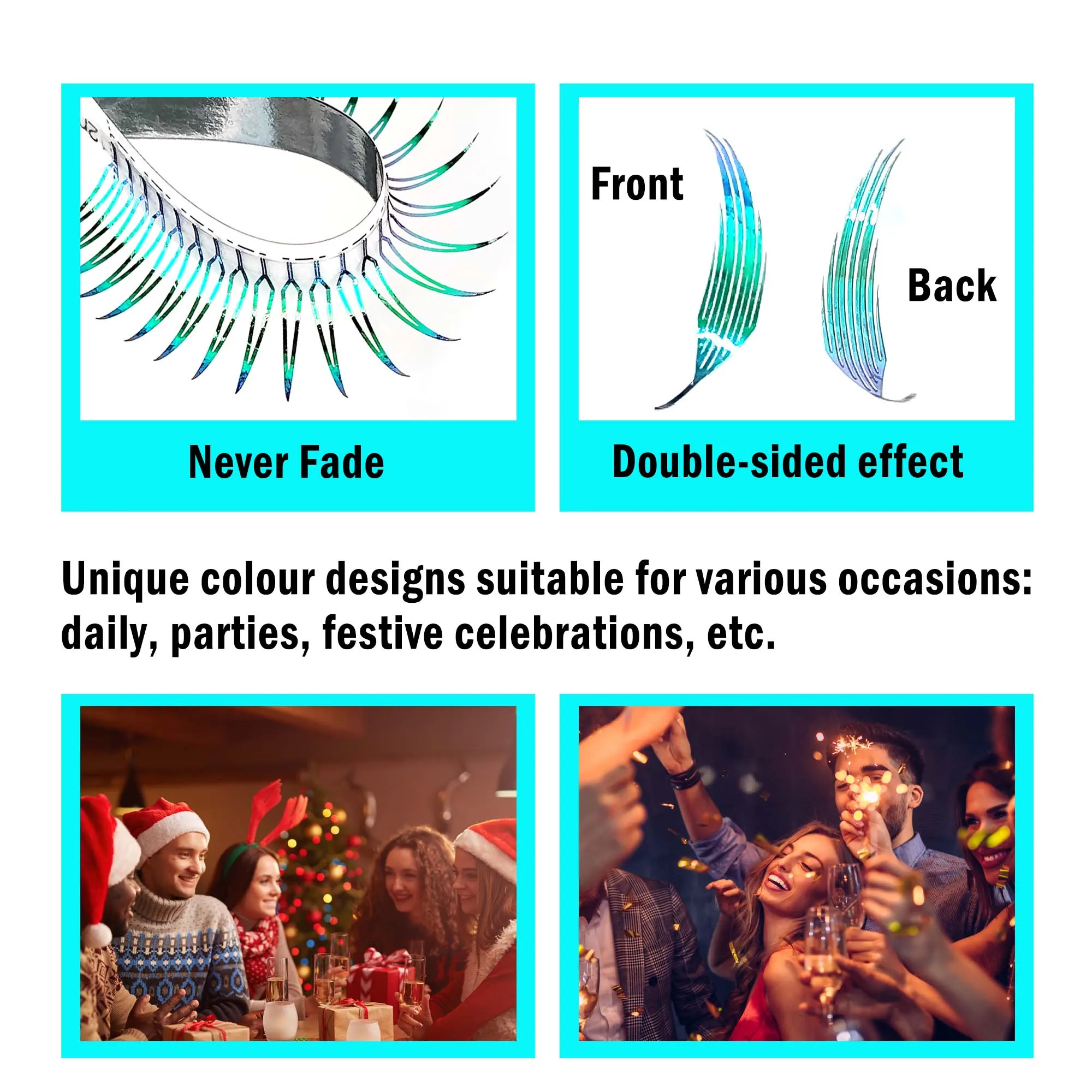 CoMango Extensões de cílios glamourosas Comic Spire, premium, dupla face, coloridas, postiços 0,07mm mix 8-15mm