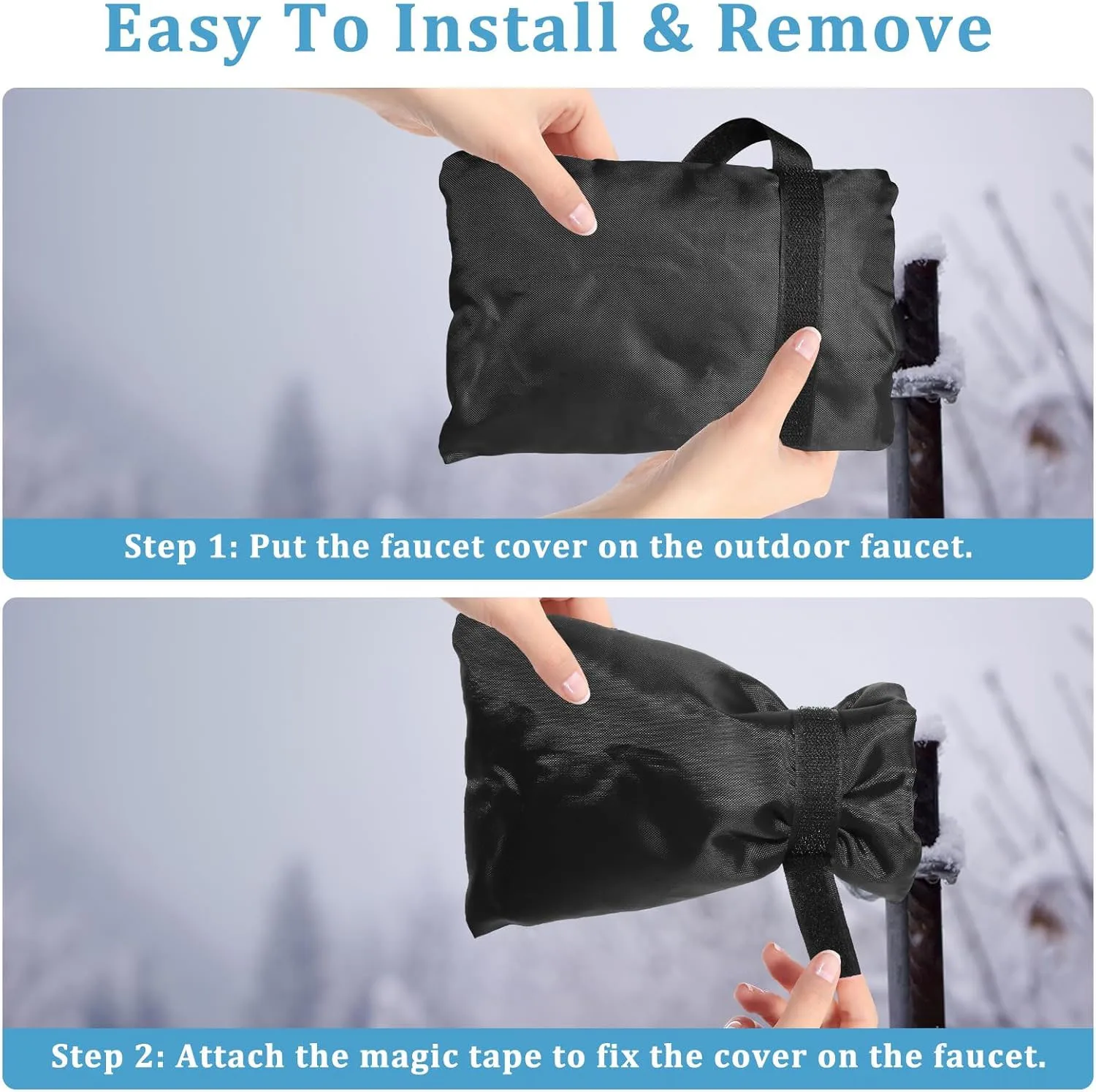 Housse de robinet d'extérieur robuste, Protection contre le gel d'hiver, universelle, comprend un matériel d'installation facile, équipement par temps froid en tissu