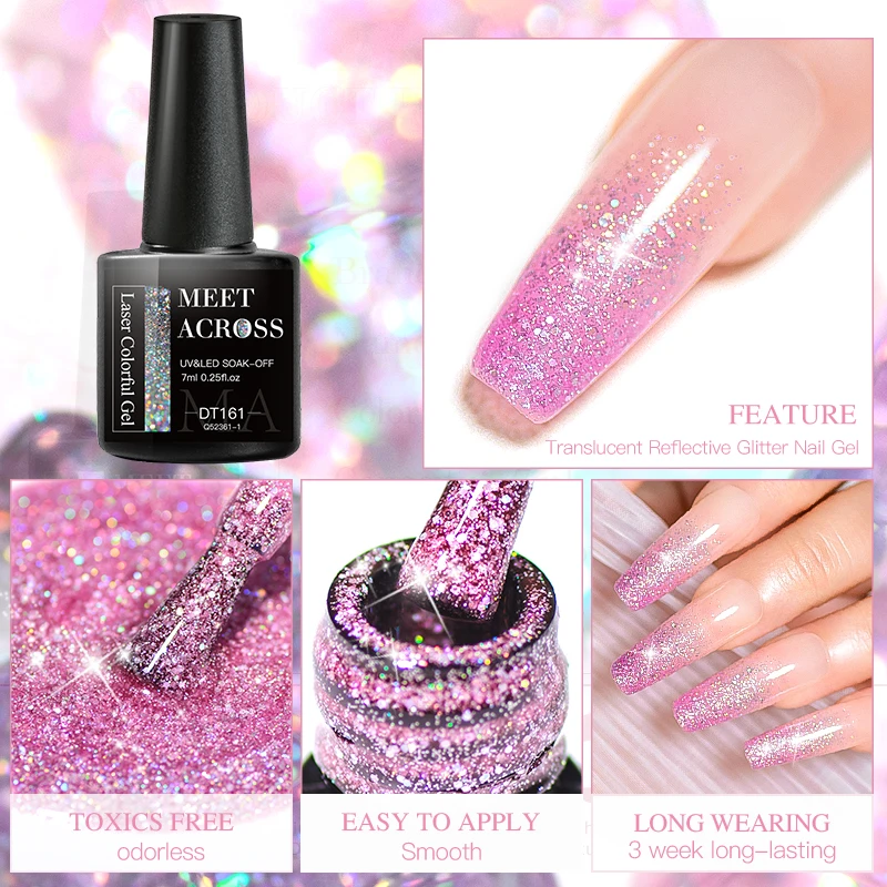 MEET ACROSS 7ml estrella desnuda brillo esmalte de uñas en Gel brillante Soak Off barniz semipermanente DIY Nail Art Gel Base capa superior Vernis