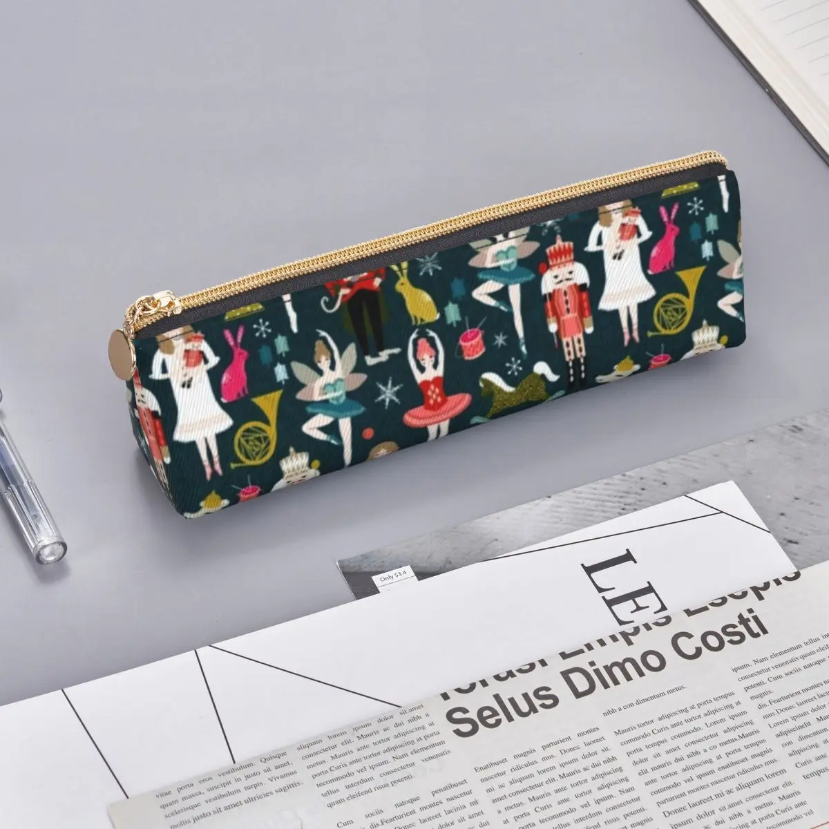 Funny Music Triangle Pencil Case Nutcracker Ballet University Big Zipper Pencil Box Teens Cool Leather Pen Organizer