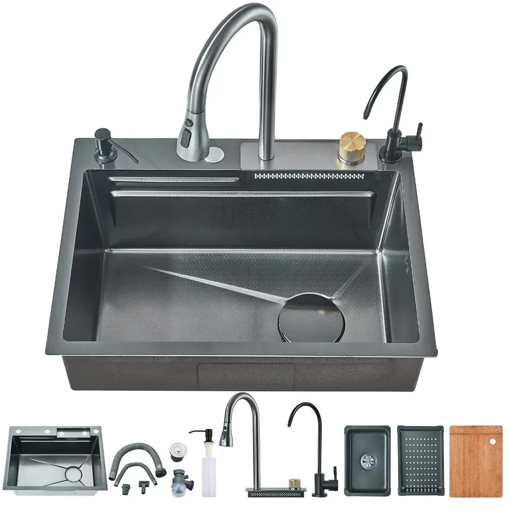 

Flying Rain Stainless Steel Waterfall Kitchen Sink With Pull Down Faucet 24 inch