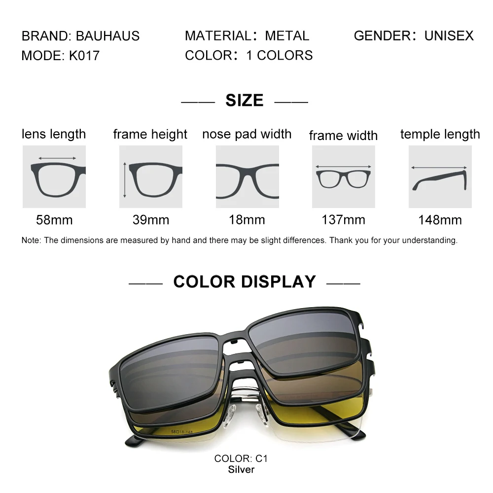 K017Men Rectangle Semi‑Rim Metal Magnetic Clip On Eyeglasses Multi Sun Clips Optical Myopia Frame UV400 Business Daily Spectacle