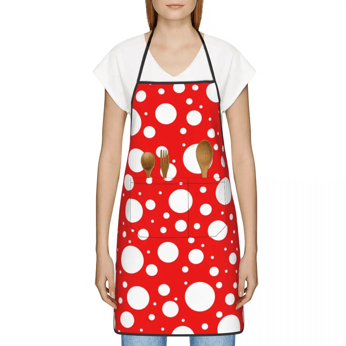 Yayoi Kusama Inspired Dots Apron with Pocket Waterdrop Resistant Adjustable Abstract BBQ Aprons for Women Chef Gifts