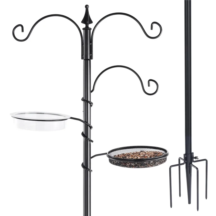 77 Outdoor Bird Feeding Station Kit with 5-Prong Base and Black Pole for Hanging Bird Feeders Ideal for Backyard Wildlife Obser
