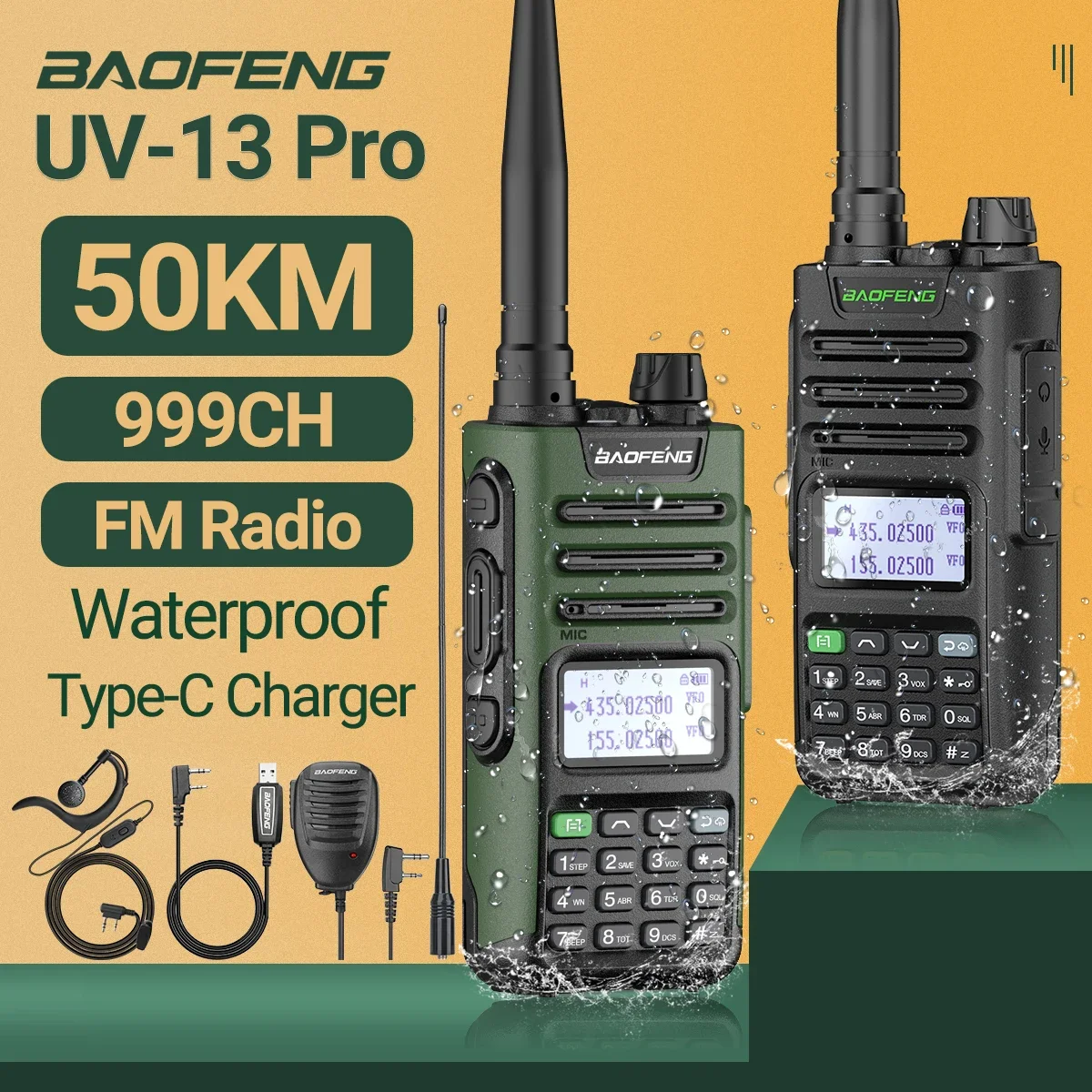 2pcs new Baofeng UV-13 PRO Walkie Talkie Dual Band 999 Channel Transceiver UHF&VHF UV-5R Type-C for camp