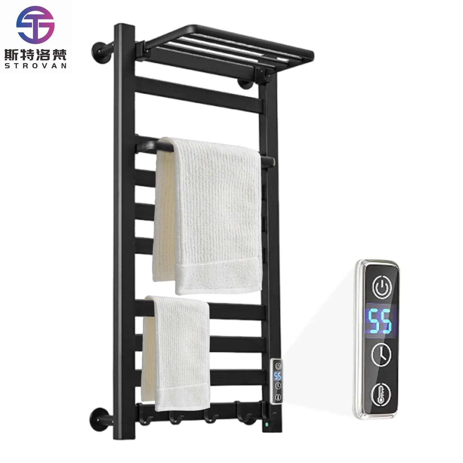 

Space Aluminum Wall-mounted Bathroom Towel Warmer with Timer & Temperature Control - Electric Towel Drying Rack for Hotels