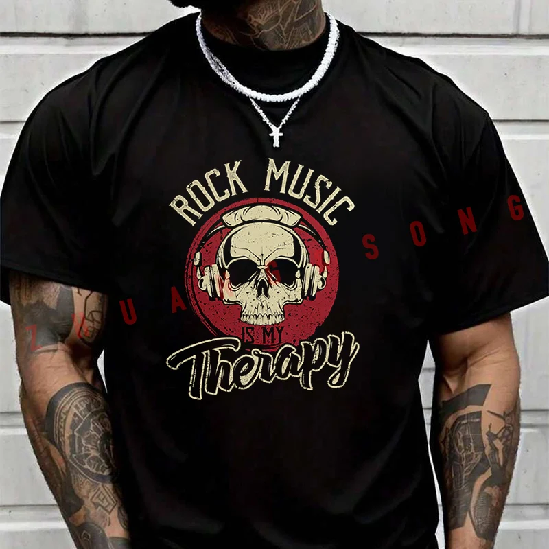 

Rock Music Is My Therapy Men's Fashion T-shirt Casual Trendy Tshirts For Summer Comfortable Short Sleeve Tops