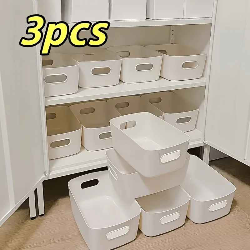 3pcs Portable Desktop Storage Box, Bathroom Kitchen Dormitory Miscellaneous Storage Baskets,Stackable Plastic Open Storage Boxes