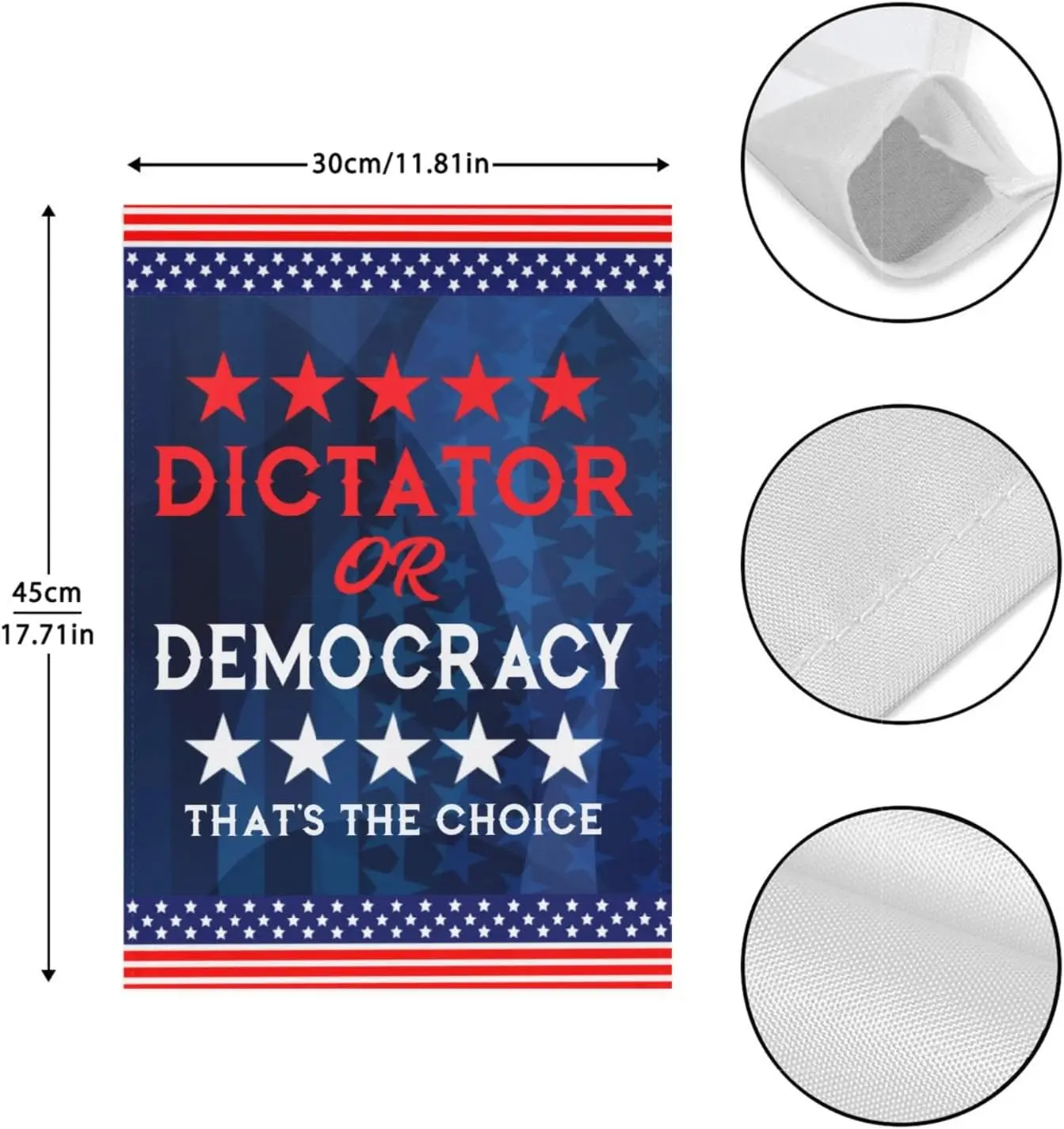 DICTATOR OR DEMOCRACY THAT'S THE CHOICE Garden flags 12x18 Inch Double Sided Outside flag funny 2024 flags, white