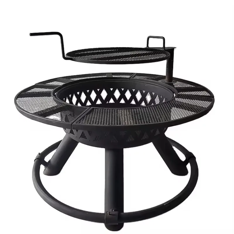 2026 39 Inch Adjustable Height Grill Mesh Rust Corten Steel Fire Pit Heavy Duty Bbq