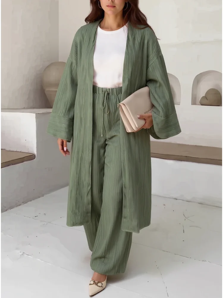 Autumn Pleated Texture Women's Suit Lightweight Casual Top Straight Leg Pants Elegant Loose Suit suitable for Daily Commuting
