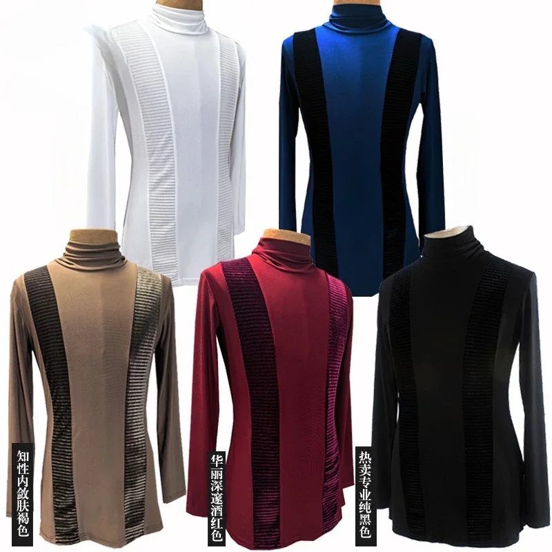 

Shirts Customized Fantasia Latin Dance Tops Black Long Sleeve high quality stretch Shirt New Men Ballroom Competitive