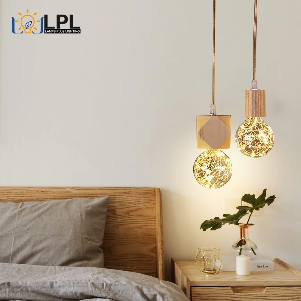 1PCS Wooden Pendant Lights Wood Pendant Lamp for Bedroom Home/living Room Decor Natural Color Vintage Hanging Lights Fixture