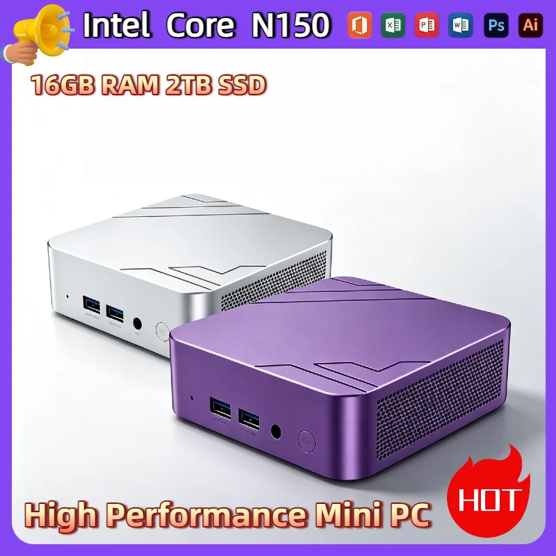 Intel Core N150 Mini PC 16GB RAM 2TB NVMe SSD Triple 4K Display High Performance WiFi6 Office Home Small Computer Pro Max