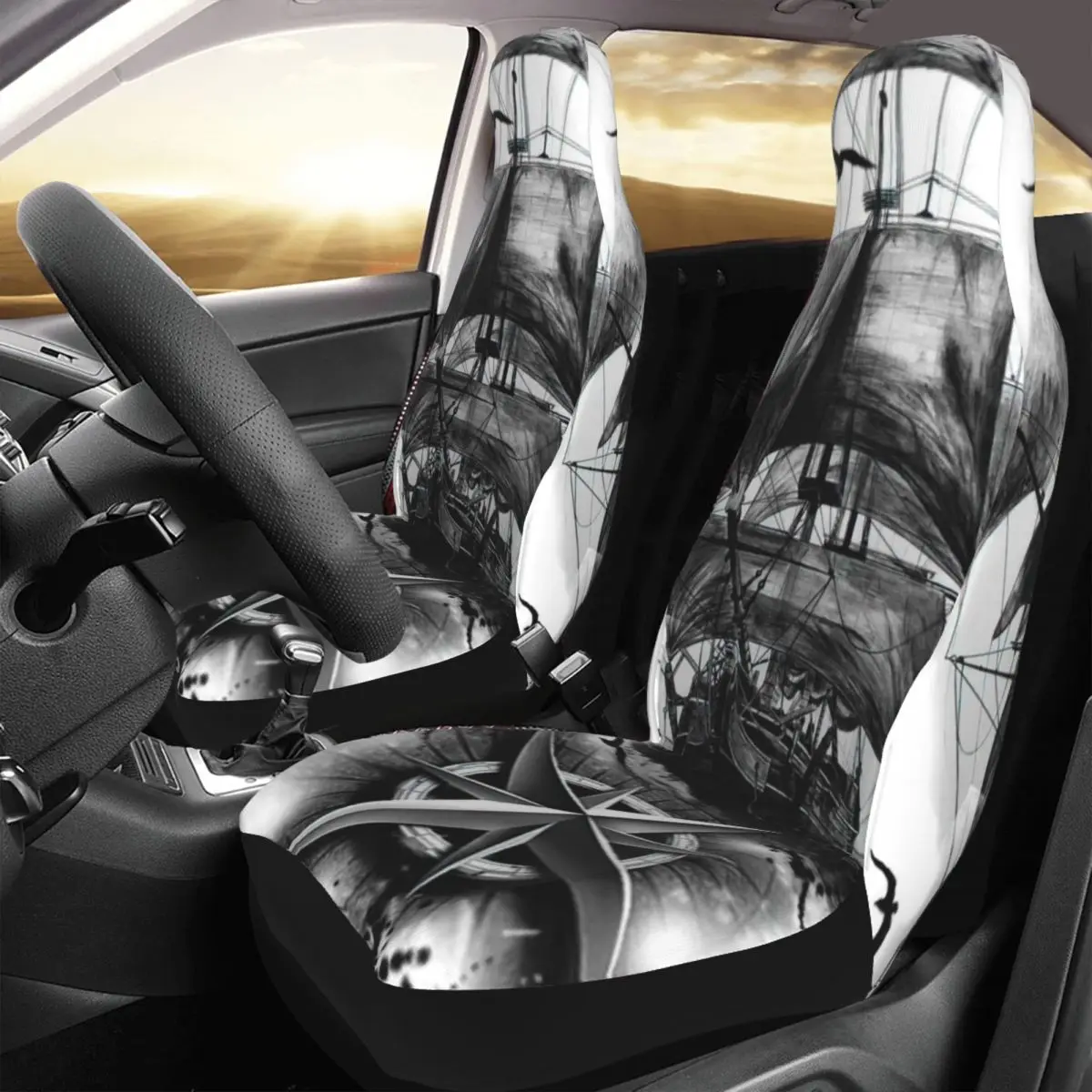 Pirate Ship Art Car Seat Cover Custom Printing Universal Front Protector Accessories Cushion Set