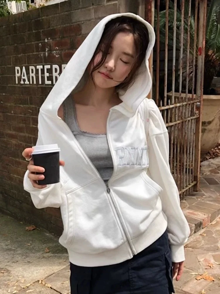 

Pure Color Hoodie Women's Casual Simple Cotton Embroidery Zipper Sports Jaet Early Autumn New Sle Eight Milk Brand