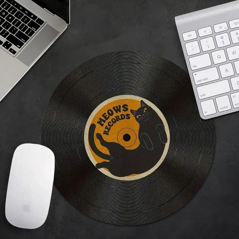 Vintage Vinyl Inspired Mouse Pad Round Non-Slip Rubber Computer Desk Mat Accessories Office Mouse Mat Playmat Rug Desk Gadgets