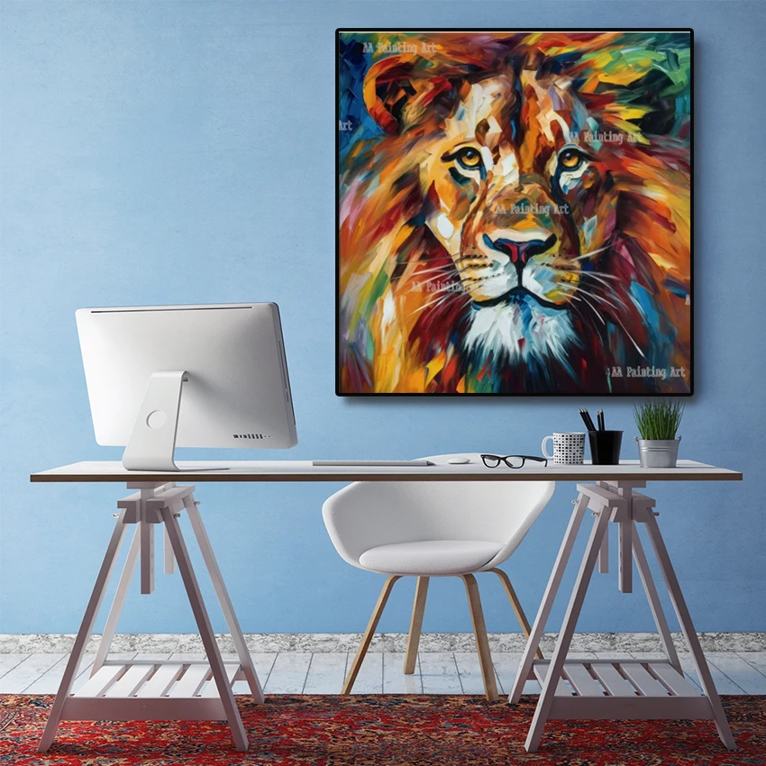 الملونة مجردة الأسد صورة كبيرة الحجم الحيوان قماش الفاخرة النفط اللوحة الاطفال غرفة نوم ديكور العنصر جدار الفن Showpieces