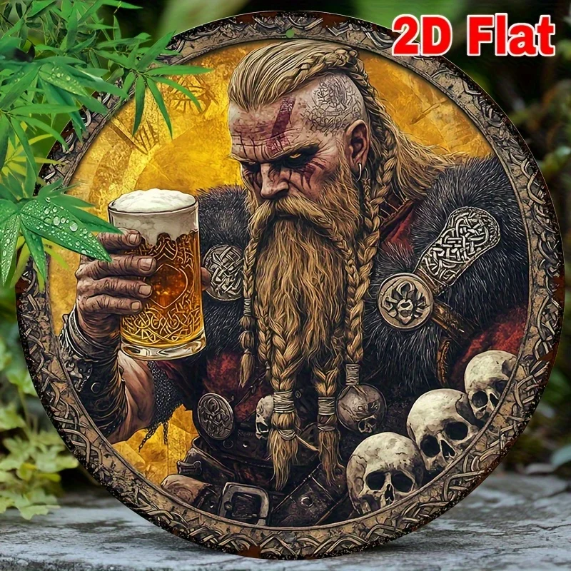 Wikinger-Krieger-Bier-Logo, runde Wanddekoration aus Holz, nordisches Piraten-Thema, perfekt für Garten, Garage oder Heimdekoration