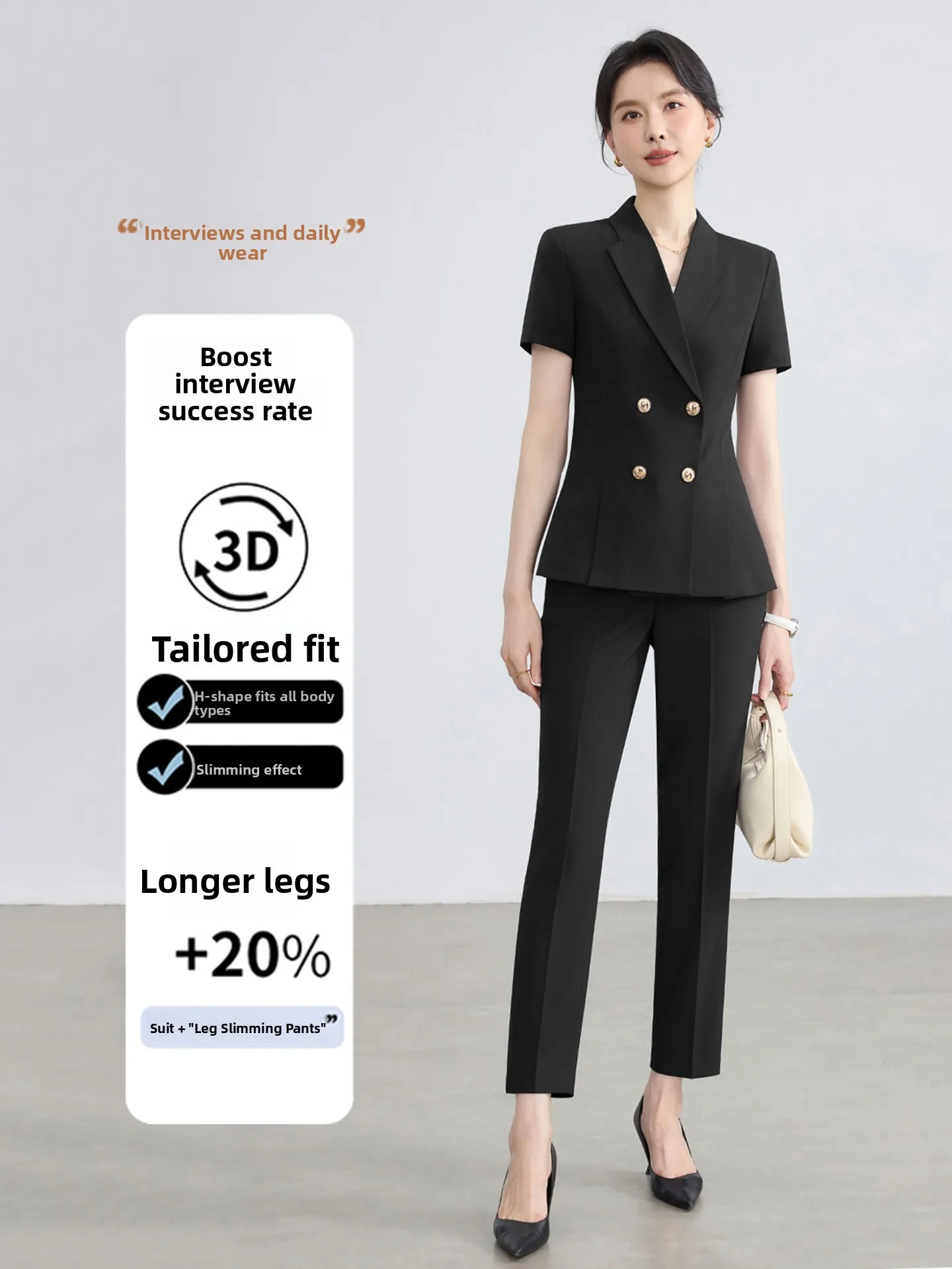 Black Formal Suit Jacket for Women Bank Interview Outfit Professional Feeling Career Lady Workwear Slim Fit Polyester Fiber