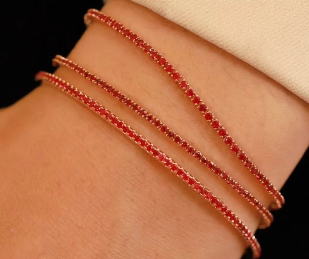 30/50pcs Stainless Steel Ruby/Emerald Tennis Chain Bracelet Full Diamond Buckle Bangle Wholesale Waterproof Luxury Women Jewelry