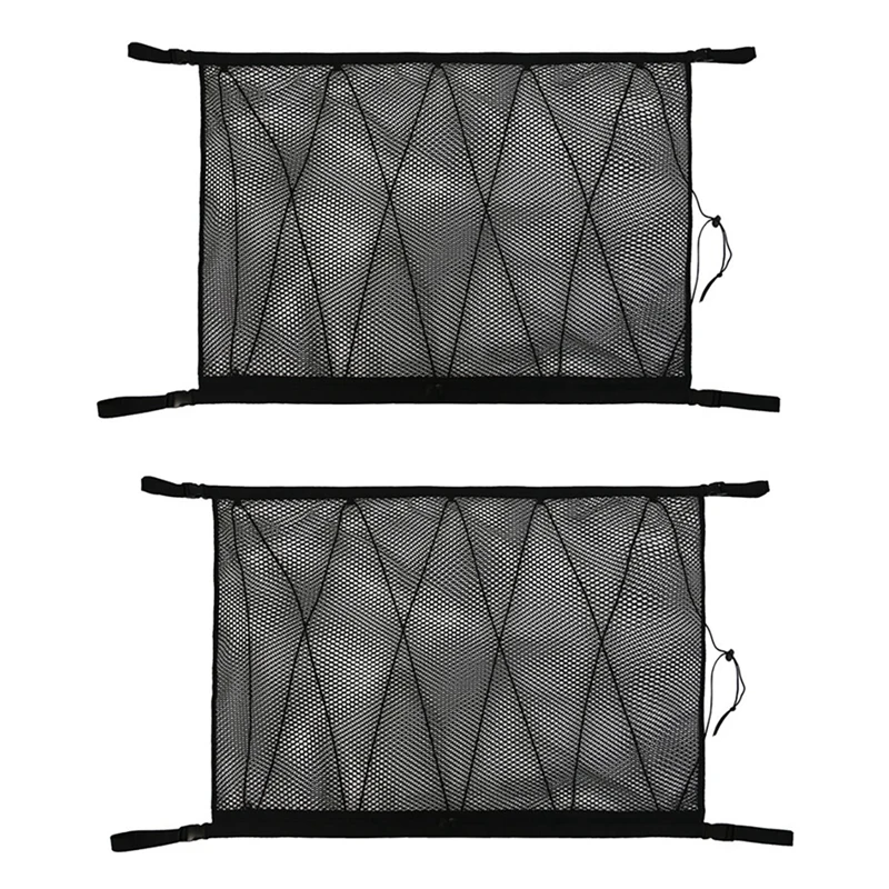 2X Car Ceiling Storage Net Pocket Roof Interior Cargo Net Bag Car Trunk Storage Pouch Sundries Storage Organizer Black