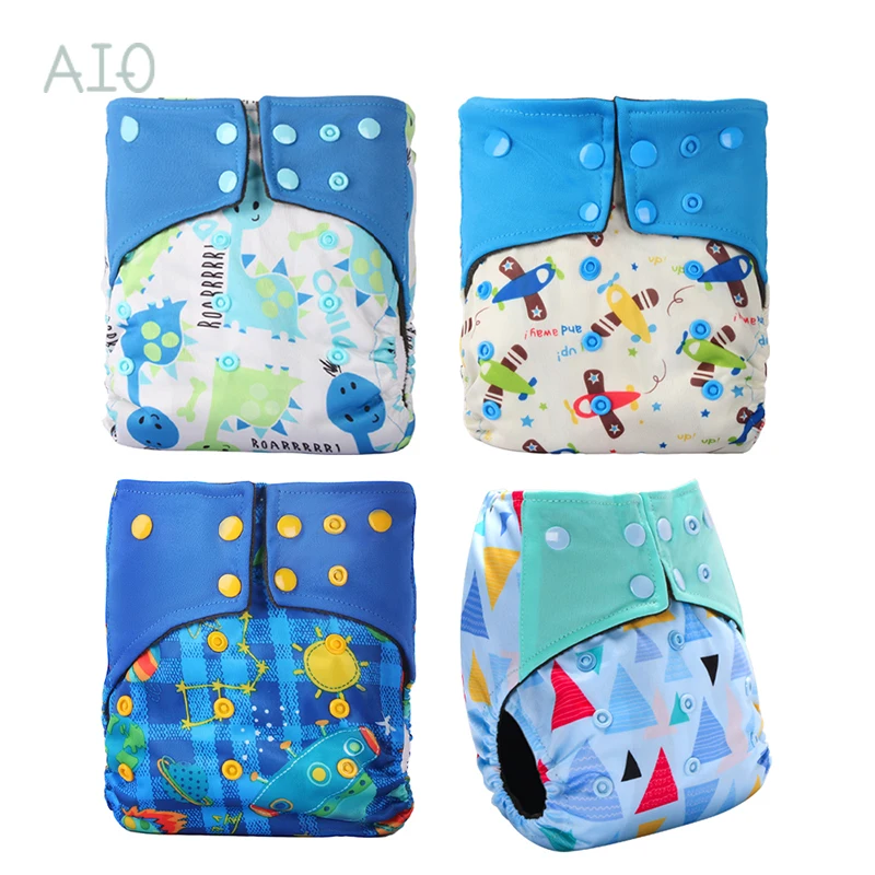 AIO 4pcs/set All In Two Baby Bamboo Charcoal Liner Cloth Diaper Fast Dry With 2 Opening To Insert Pocket ECO Nappy For 3-15KG