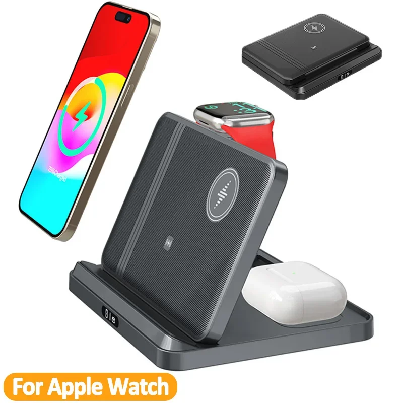 3 IN 1 Foldable Wireless Charger Stand Pad for iPhone Samsung Galaxy Z Fold 5 4 Fast Charging Dock Station for Apple Watch 8 7 6