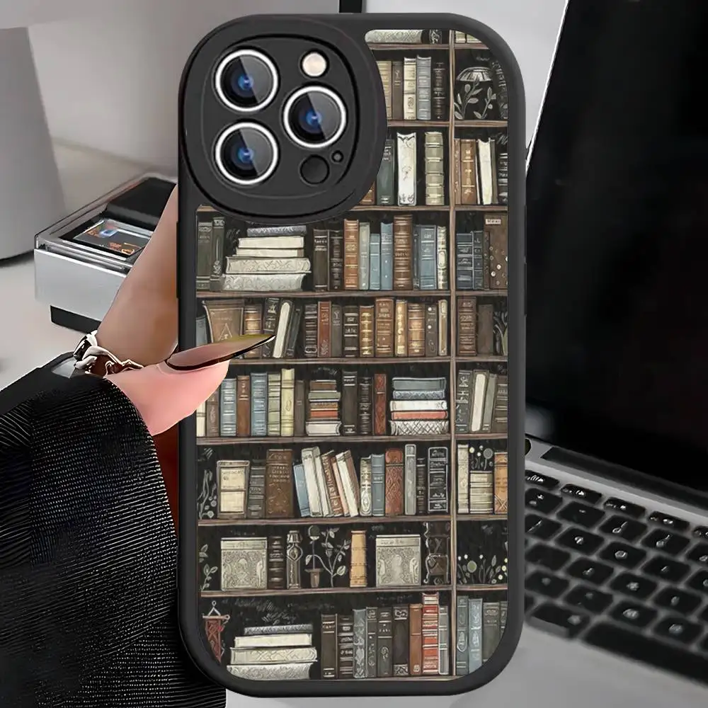 Book Shelf Creative Pattern Phone Case For IPhone 16 15 14 13 12 11 Pro Max Plus Shockproof Leather Cover