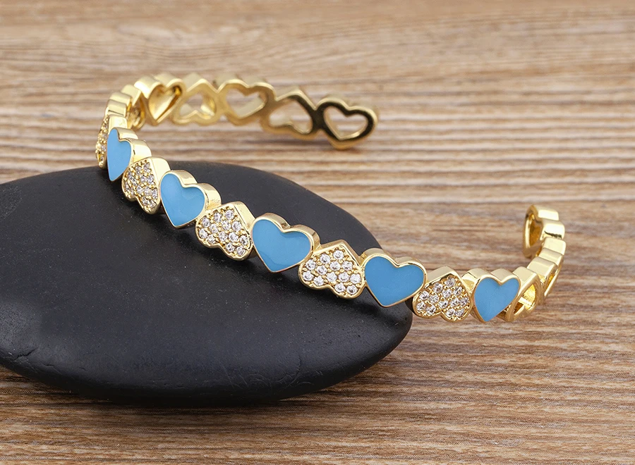 Nidin Trendy 5 Farben Geöffnete Armbänder für Frauen Gold Überzogene Herz Romantische Liebe Schmuck Zubehör Emaille Verstellbare Armband Geschenk – Detail 21