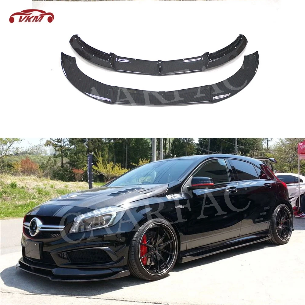 

2PCS Front Lip Spoiler Carbon Fiber Double Chin for Mercedes Benz A Class W176 A250 Sport Bumper 2013 2014 2015 Car styling