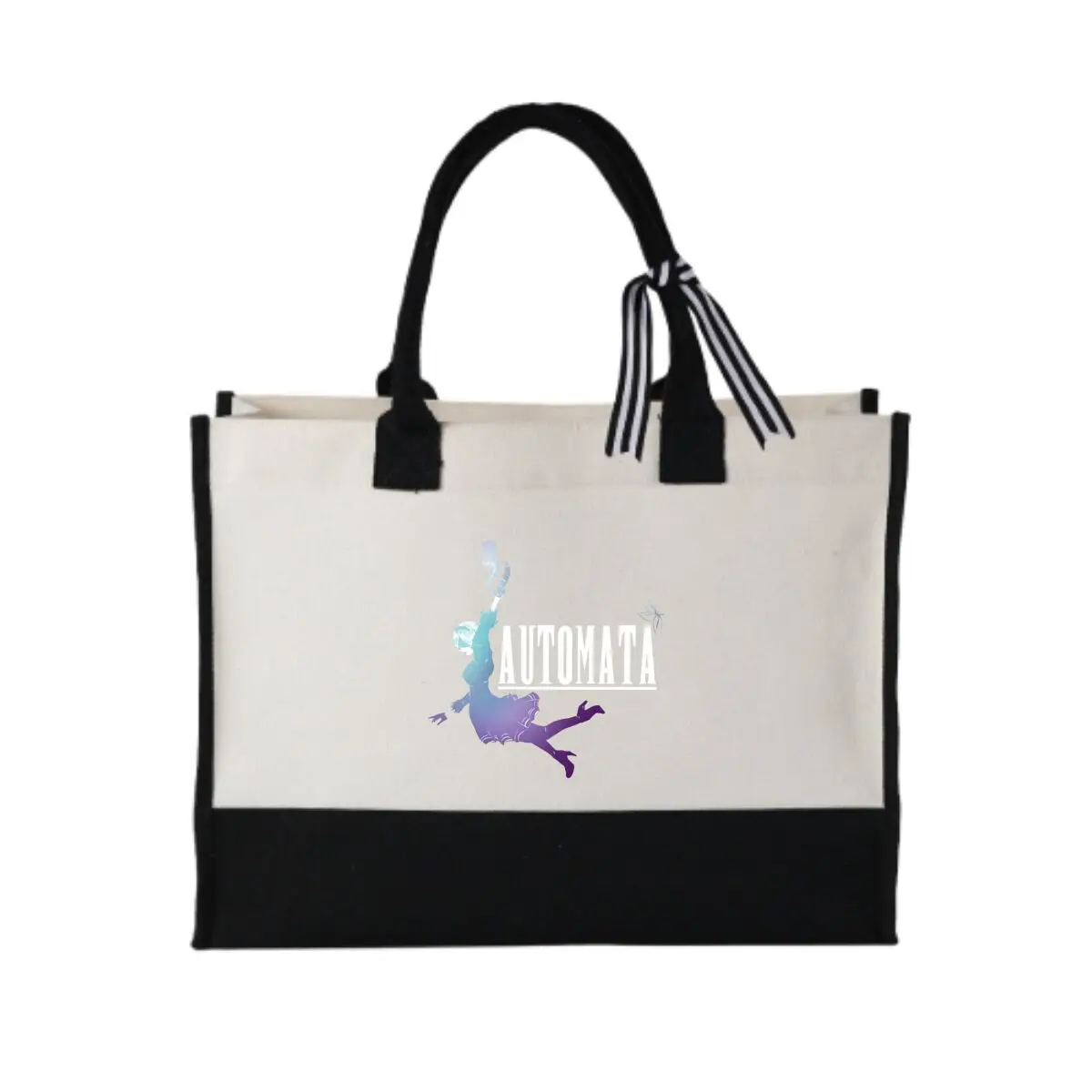 

Automata Anime Silhouette Art Bold Patchwork Canvas Tote for Music Festival Looks