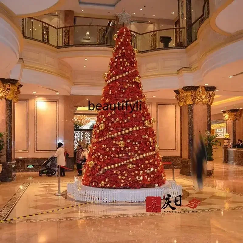 Outdoor large frame Christmas tree set, red Christmas tree interior decoration