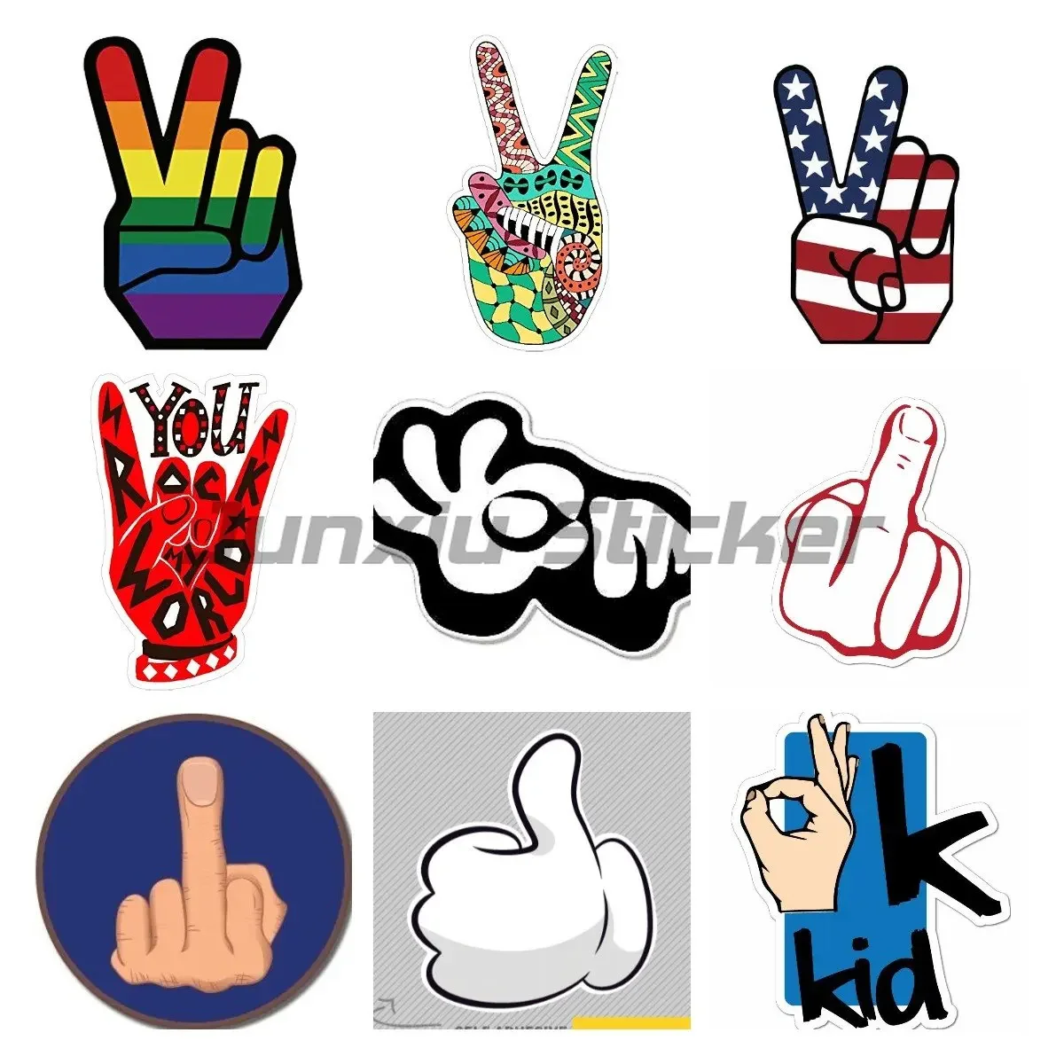 

Interesting Peace Victory Gesture Middle Finger and Thumb Car Sticker Accessories KK Vinyl PVC Motorcycle Laptop Decal