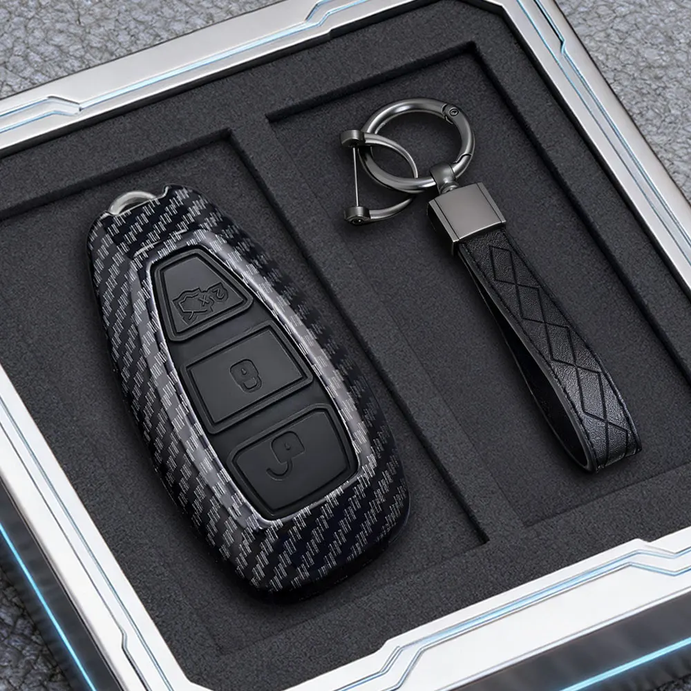 Funda para Llave de Coche Ford ST Line Fiesta Focus Mondeo Ecosport Kuga Puma Edge Escape, Metálica, de Fibra de Carbono, Accesorios para Llaves