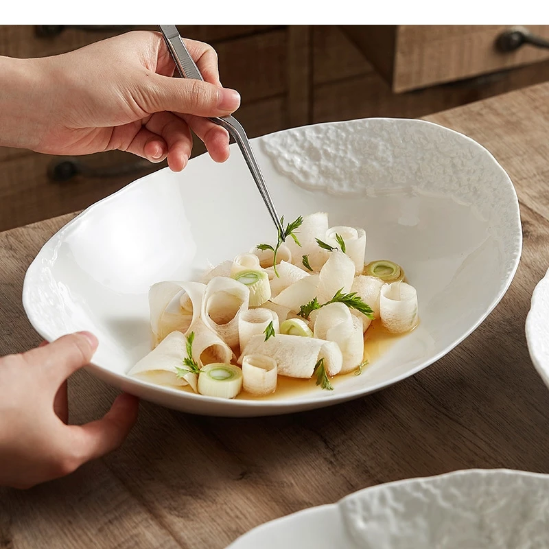 

Белая керамическая тарелка для завтрака, салата, хлеба, отеля, ресторана, молекулярной кухни, простая бытовая кухонная посуда