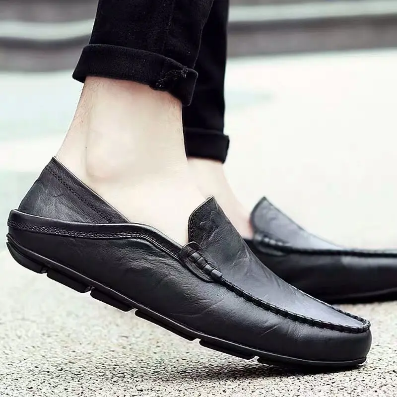

Spring Men Genuine Leather Driving Shoes Korean Style Casual Loafers Youth Trendy Versatile Big Size Male Footwear