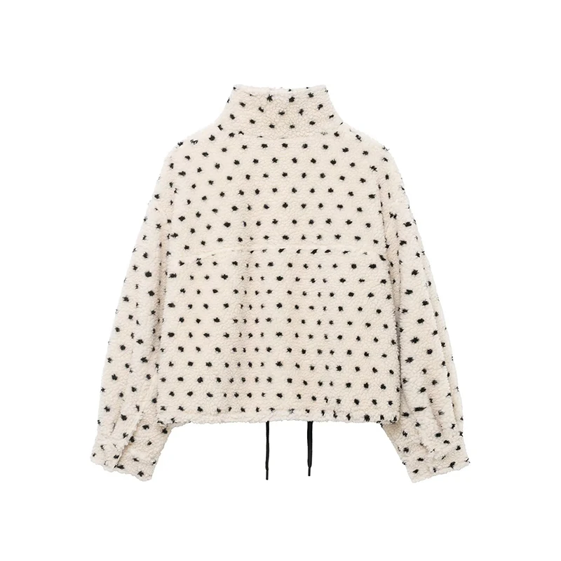 Giacca calda in pile a pois da donna 2025 Cappotto da donna autunno inverno manica lunga allentata femminile streetwear casual nuovo capispalla