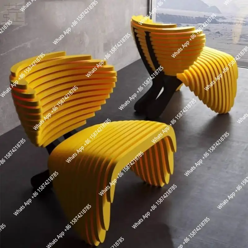 

Designer creative custom slice chair striped fiberglass seat solid wood seat leisure chair