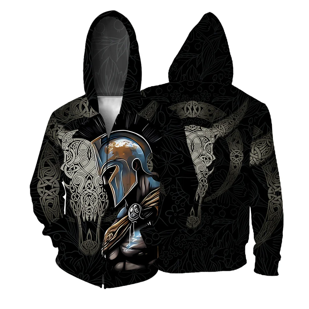 Trendy and Versatile Sweatshirts for Men Warrior Print Hooded Sweatshirt Man Comfortable and Stylish New in Sweatshirts Hoodies