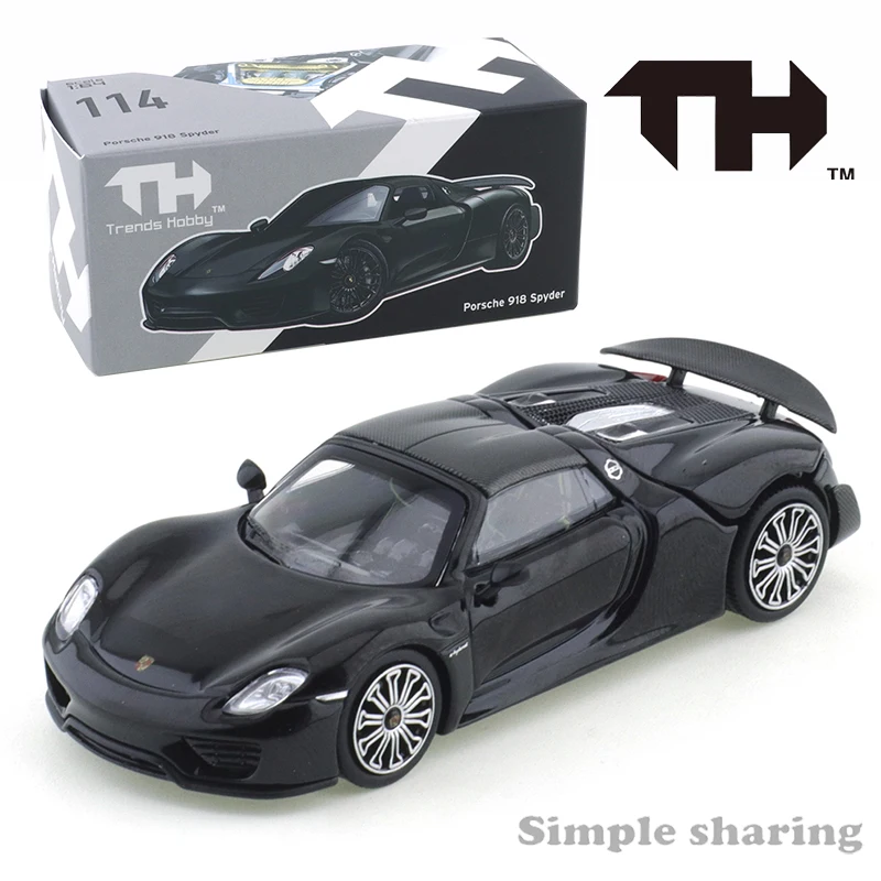 TH 1:64 Porsche 918 Spyder Black Pearl Open-top Supercar Open-Top Simulation Alloy Car Model