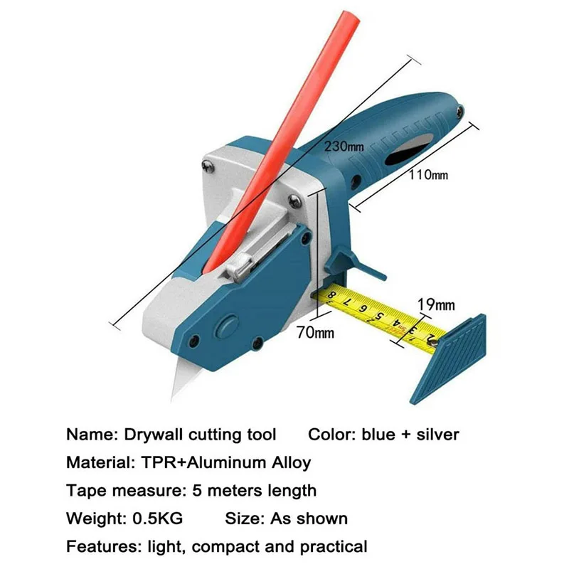 Imagem -03 - Dispositivo de Corte de Placa de Gesso Portátil Drywall Ferramenta de Artefato de Corte 5m Fita Métrica Madeira Trabalhando Ferramentas Escriba