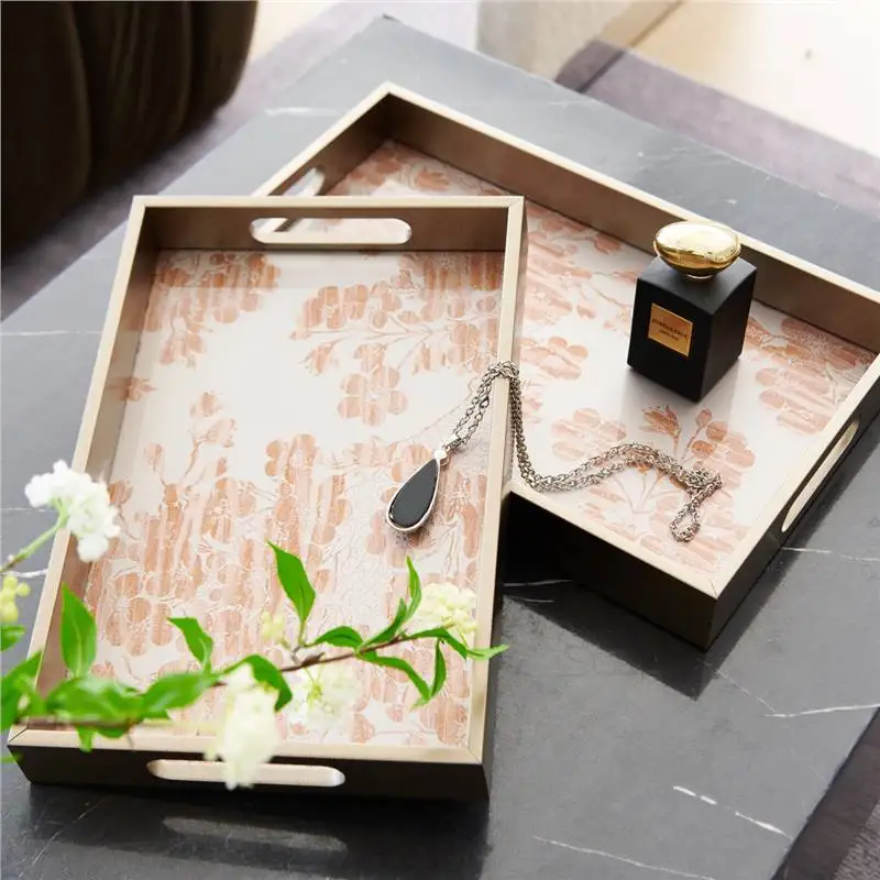 

Modern Simple Gold Corrugated Black Decorative Tray Rectangle round Storage Tray for Home Organization Living Room Coffee Table