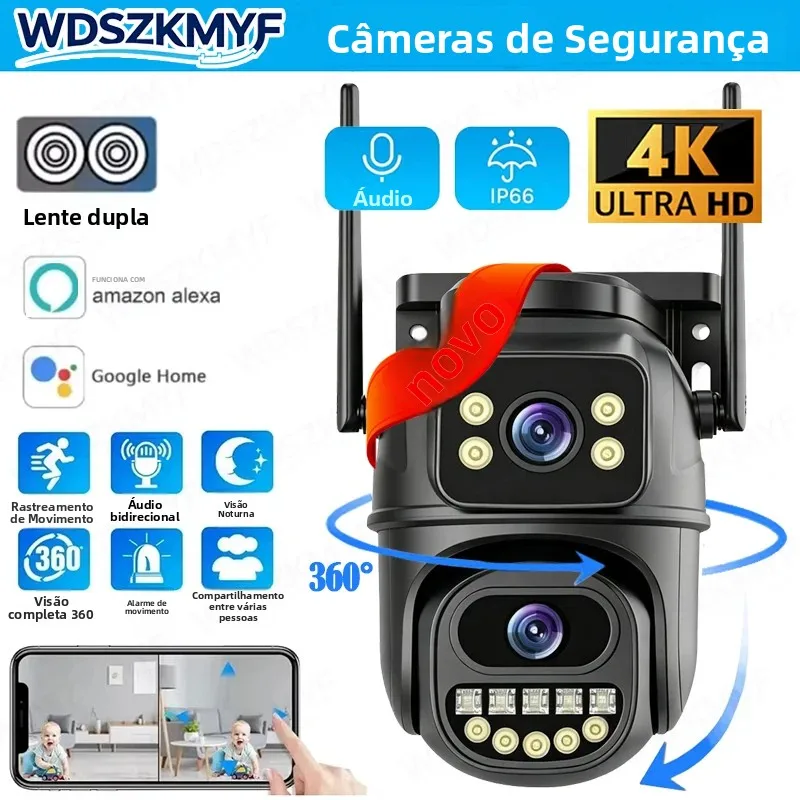 4kデュアルレンズwifi接続8mpカメラ防水ip66-3倍デジタルズームセキュリティウェブカメラptzビデオカメラセキュリティモニタリング
