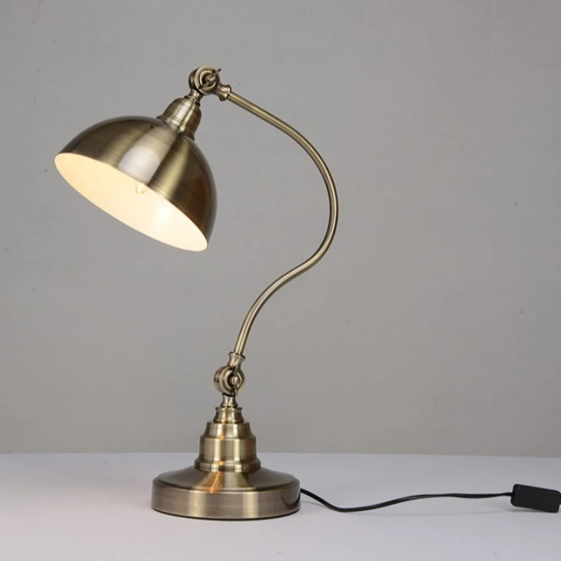 Vintage American Desk Lamp E27 Rustic Gold Table Light LED Study Room Work Reading Light Home Office Decoration
