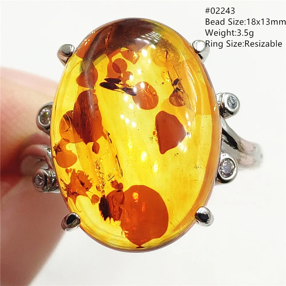 Natural Red Piebald Amber Adjustable Ring Amber Ring Gemstone Silver Jewelry Women Men AAAAA